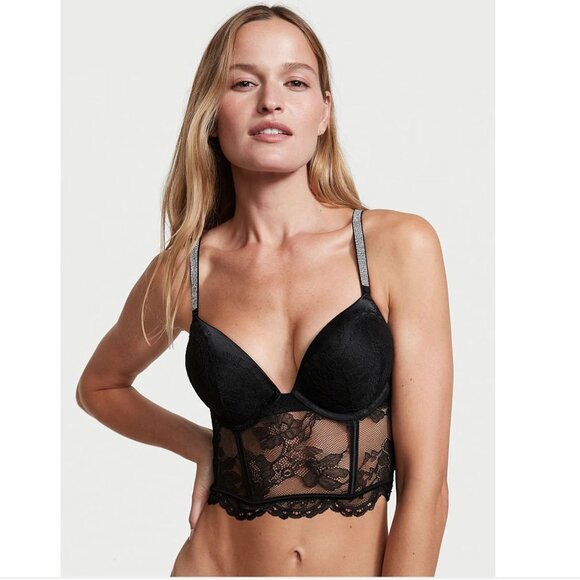 Victoria's Secret Shine 3 Piece Matching Lace Set w/ Lace Stockings - Picture 1 of 16